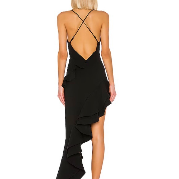 NWT Lovers and Friends Black Ruffle Asymmetrical Riya Gown - Picture 2 of 11